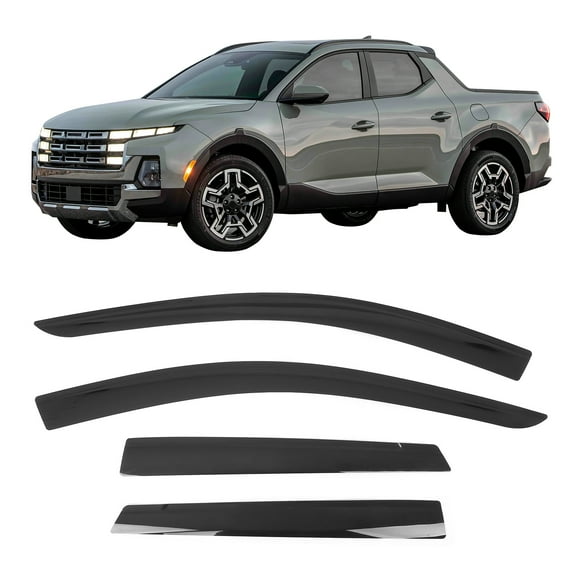 Ikon Motorsports Tape on Window Visors Compatible With 2022-2025 Hyundai Santa Cruz, Sun Rain Wind Guard Vent Shade Deflectors Low Profile Style Acrylic Smoke/Tinted 4PCS