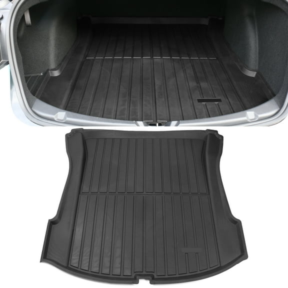 Ikon Motorsports Trunk Mats Cargo Liner Compatible with 2017-2023 Tesla Model 3 4DR Black Injection TPE All Weather Waterproof Anti-Slip Frunk Trunk Under Cargo Liner Mat Interior Accessories