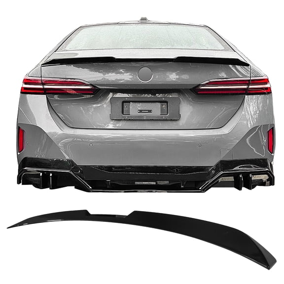 Ikon Motorsports Trunk Spoiler Compatible With 2024-2025 BMW G60 5 Series& I5 Sedan& G90 M5 Gloss Black ABS V Style Rear Wing Tail Lip Deck Lid Bodykit