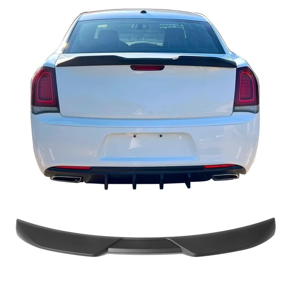 Ikon Motorsports Trunk Spoiler Compatible with 2011-2023 Chrysler 300, M Style Matte Black ABS Blow Molding Add-on Rear Trunk Lid Spoiler Wing Lip