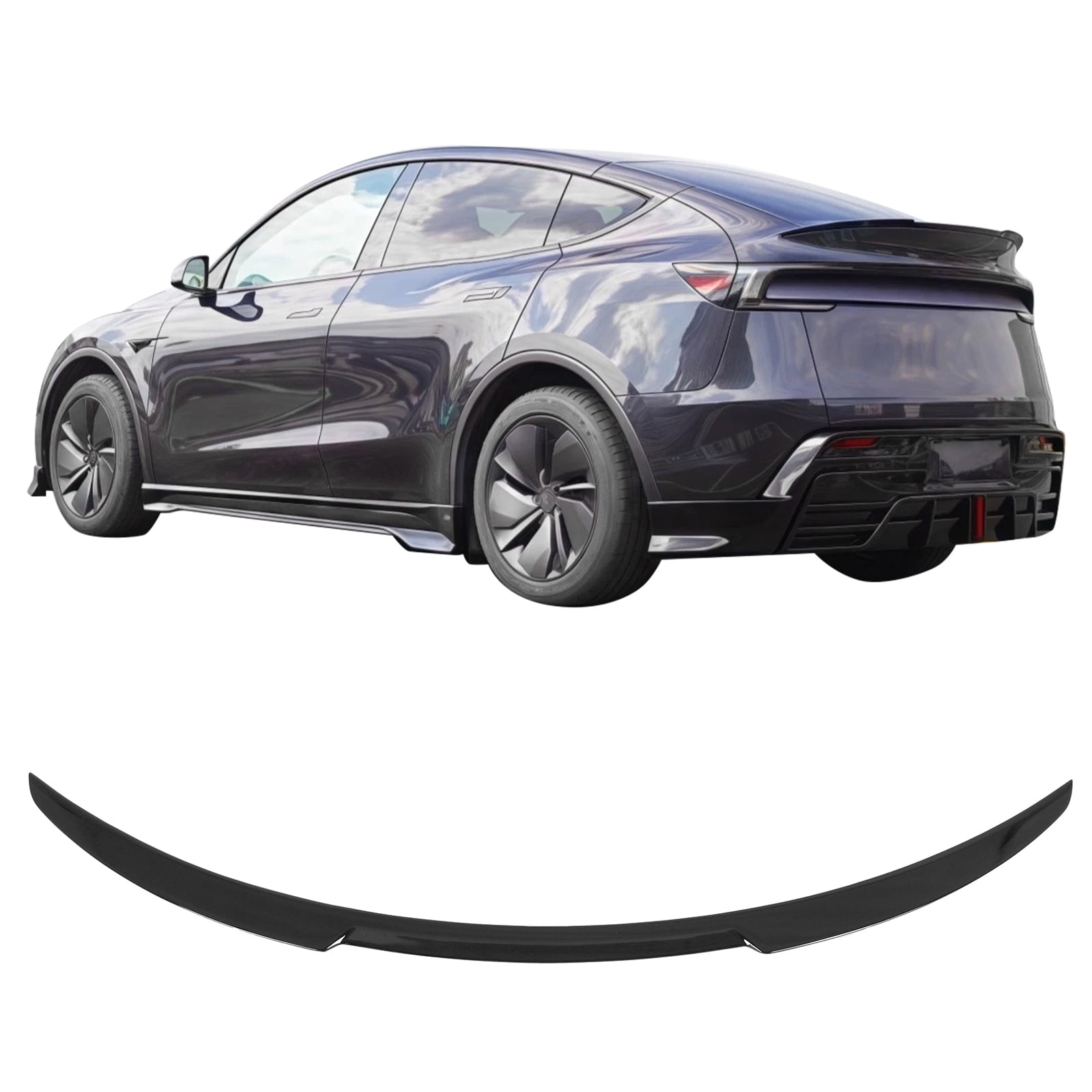 Ikon Motorsports Trunk Spoiler Compatible with 2026 Tesla Model Y Juniper, V Style Gloss Black ABS Plastic Add-on Rear Trunk Lid Spoiler Wing Lip