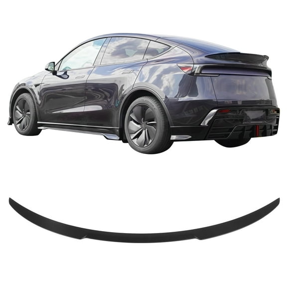 Ikon Motorsports Trunk Spoiler Compatible with 2026 Tesla Model Y Juniper, V Style Matte Black ABS Plastic Add-on Rear Trunk Lid Spoiler Wing Lip