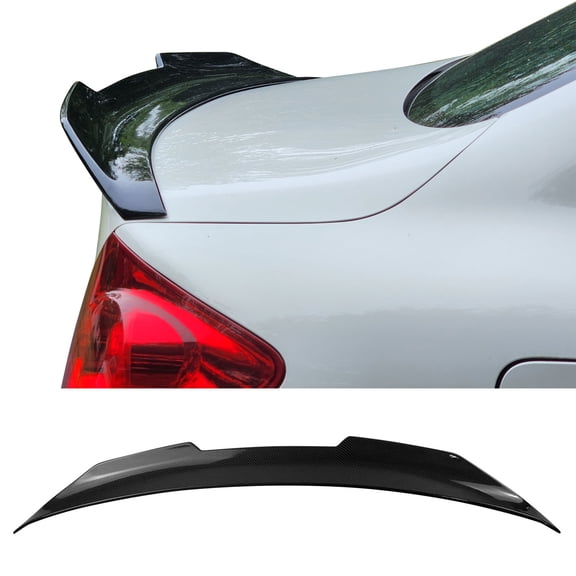 Ikon MotorsportsTrunk Spoiler Fits2009-2015 Infiniti G37 G25 Q40 Sedan,PSM Style Carbon Fiber Print ABS Plastic Add-on Rear Trunk Lid Spoiler Wing