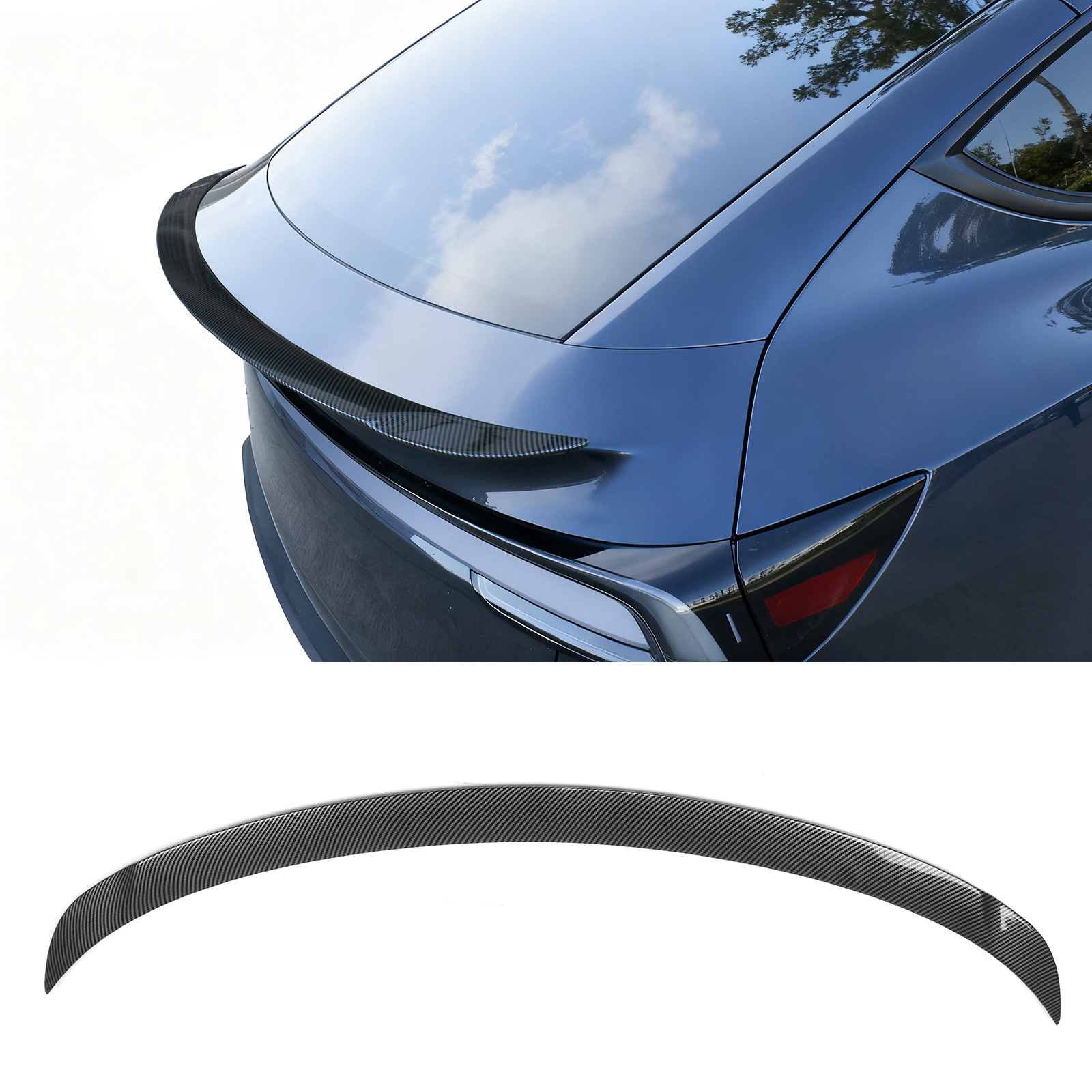 Ikon Motorsports Trunk Spoiler Fits 2026 Tesla Model Y Juniper, P Style Carbon Fiber Print ABS Plastic Add-on Rear Trunk Lid Spoiler Wing Lip