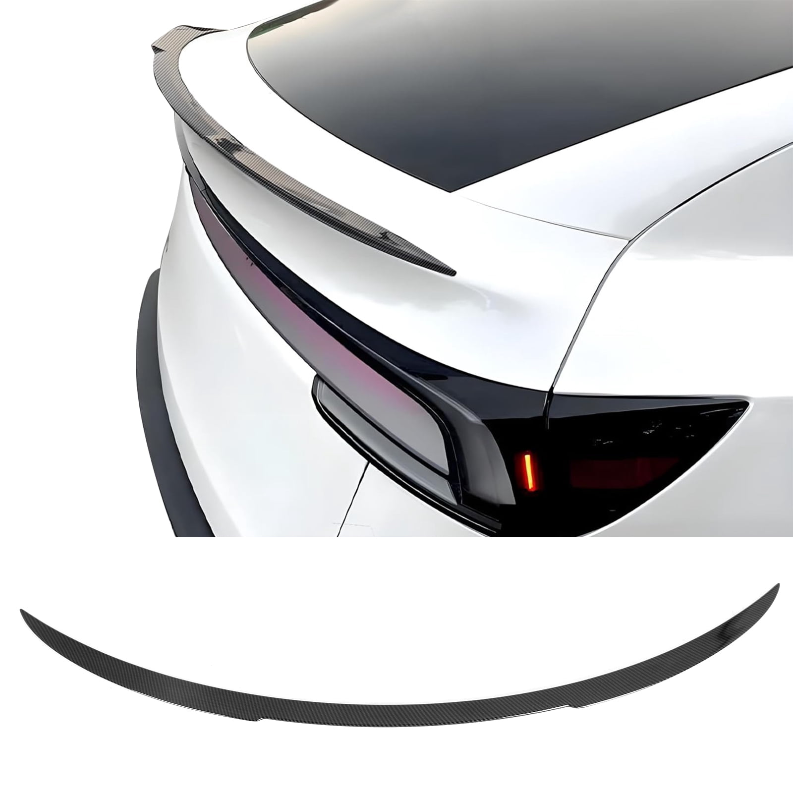 Ikon Motorsports Trunk Spoiler Fits 2026 Tesla Model Y Juniper, V Style Carbon Fiber Print ABS Plastic Add-on Rear Trunk Lid Spoiler Wing Lip