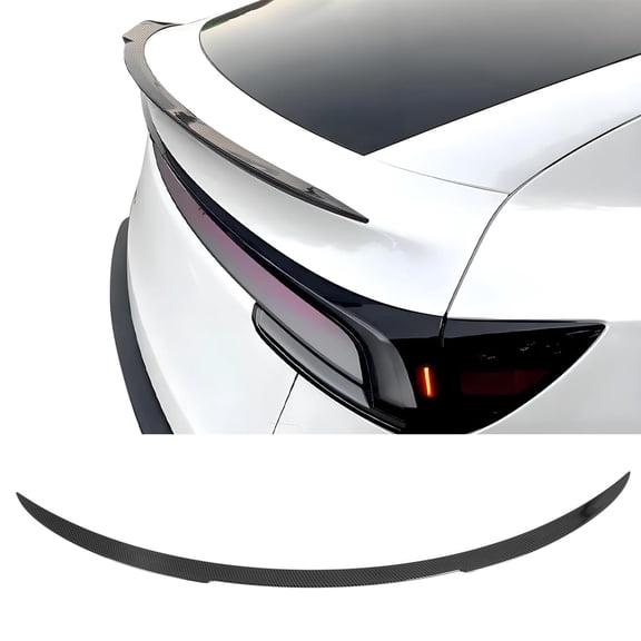 Ikon Motorsports Trunk Spoiler Fits 2026 Tesla Model Y Juniper, V Style Carbon Fiber Print ABS Plastic Add-on Rear Trunk Lid Spoiler Wing Lip