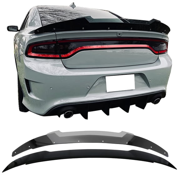 Ikon Motorsports Trunk Spoiler W/ Gurney Flap Fits2011-2023 Dodge Charger,Venom V2 Style Black PC Wicker Bill SRT Style Gloss Black ABS Rear Spoiler