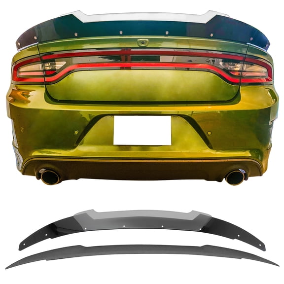Ikon Motorsports Trunk Spoiler W/ Gurney Flap Fits2011-2023 Dodge Charger,Venom V2 Style Black PC Wicker Bill + SRT Style Unpainted ABS Rear Spoiler