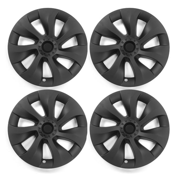 Ikon Motorsports, Wheel Hubcaps Rim Cover Compatible With 2020-2024 Tesla Model Y Matte Black Cyclone Style ABS Plastic 19'' Hub Caps Hubcap Wheel Cover Rim Skin Covers 4PCS Replacement