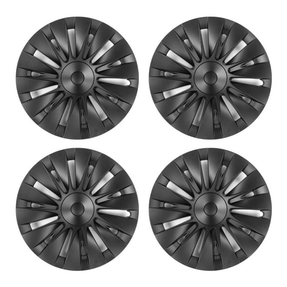 Ikon Motorsports, Wheel Hubcaps Rim Cover Compatible With 2020-2024 Tesla Model Y Matte Black Storm / Hurricane Style ABS Plastic 19'' Hub Caps Hubcap Wheel Cover Rim Skin Covers 4PCS Replacement