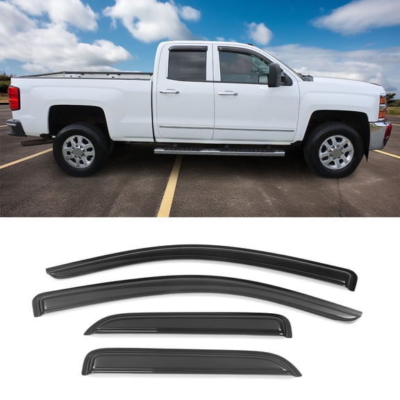 Ikon Motorsports Window Visors Compatible with 2014-2019 Chevy Silverado & GMC Sierra Extended Cab Acrylic Side Window Vent Deflector Rain Guard 4Pcs Set