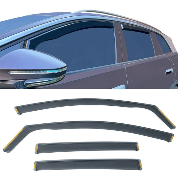 Ikon Motorsports In Channel Window Visors for 2021-2025 Volkswagen ID.4 Smoke Acrylic Rain Sun Guards Wind Vent Deflector