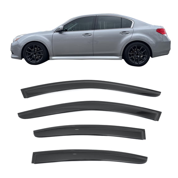 Ikon Motorsports Window Visors Fits 2010-2014 Subaru Legacy Sedan, Somke Acrylic Sun Rain Guard Deflector 4PCS