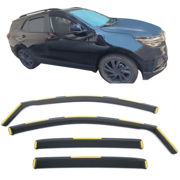 Ikon Motorsports Window Visors Fits 2018-2024 Chevy Equinox, In Channel Style Injection PC Black Rain Guards, Side Window Wind Deflectors 4PCS