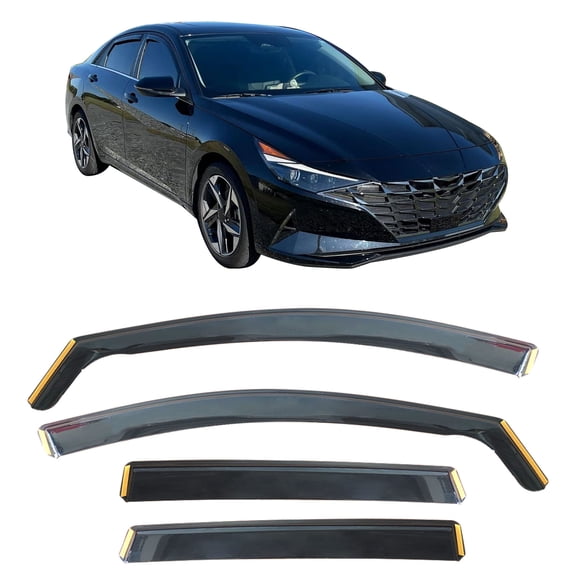 Ikon Motorsports Window Visors Fits 2021-2026 Hyundai Elantra & Elantra N, In Channel Injection PC Black Rain Guards, Side Window Wind Deflectors 4PCS