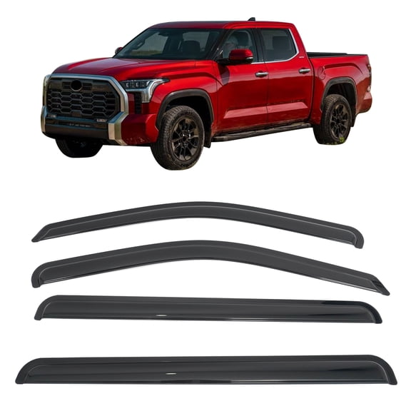 Ikon Motorsports Window Visors Fits 2022-2026 Toyota Tundra Crew Cab, Somke Acrylic Sun Rain Shade Deflector 4PCS