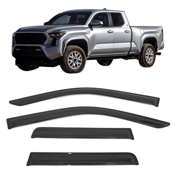 Ikon Motorsports Window Visors Fits 2024-2026 Toyota Tacoma Crew Cab, Somke Acrylic Sun Rain Vent Shade Deflector 4PCS