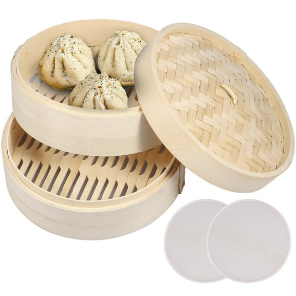 Ikoopy 1/2Pcs Bamboo Steamer Basket Handmade Bamboo Dumpling Steamer 10 Inch Lightweight Food Steamer Baskets Eco-Friendly Bamboo Steamer for Steaming Dumplings Vegetables Fish Rice