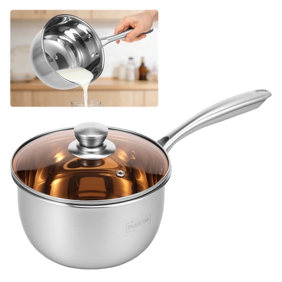 Qenwkxz 1 Quart Stainless Steel Saucepan, Ramen Pot with Clear Glass Cover, Five-layer clad construction Induction Cooking Sauce Pot Pan, for Cooking Oatmeal, Dishwasher Safe, Oven Safe