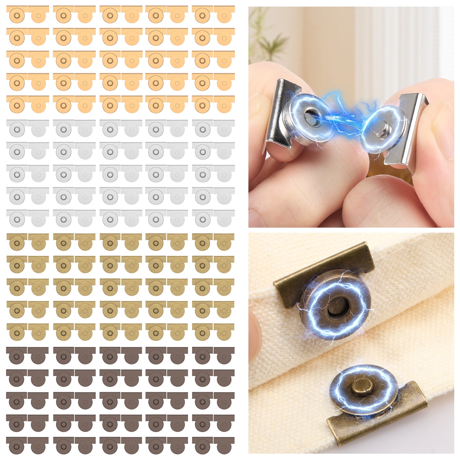 Ikoopy 100 Set Magnetic Snap for Purse and Tote Seamless Metal Magnetic Button Clasp Versatile Purse Closure for Bags Clothing and DIY Crafts