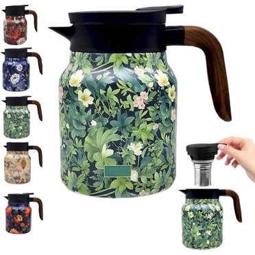 Ikoopy 1000 ML Thermal Tea Pot with Infuser Vintage Flower Pattern Insulated Tea Kettle Stainless Steel Thermal Tea Carafe Household Insulated Teapot Tea Pot Kettle for Home Office