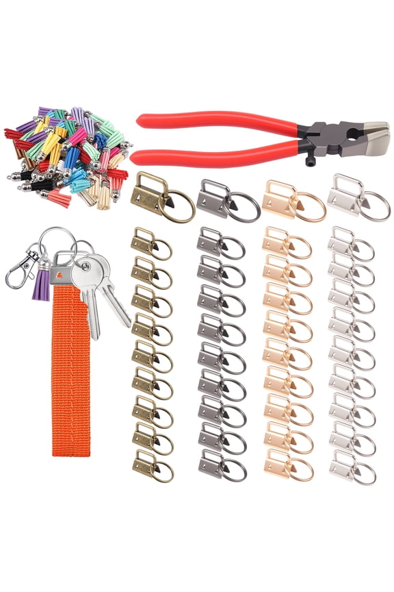 107 Pcs Key Fob Hardware Set Colorful Keychain Tassel and Key Fob Pliers for Keychain Making Supplies DIY Crafts