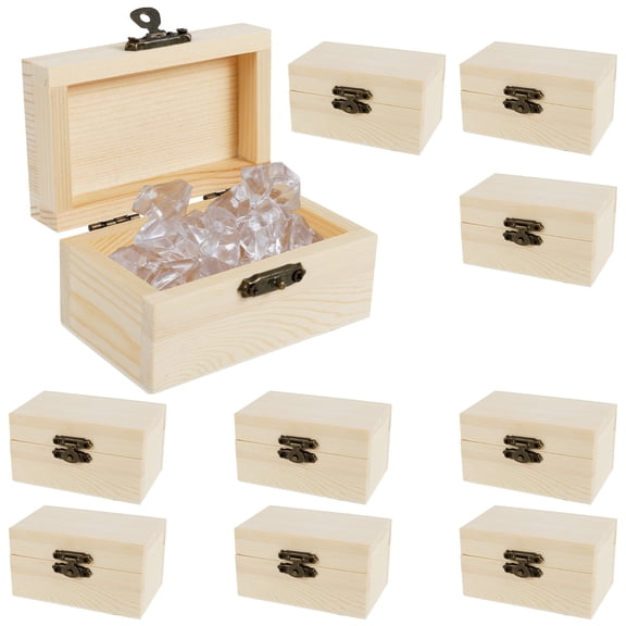 Ikoopy 10PCS Small Wooden Box with Lid Locking Clasp for Jewelry Storage Unfinished Blank Craft Box Treasure Chest for DIY Painting Home Decor