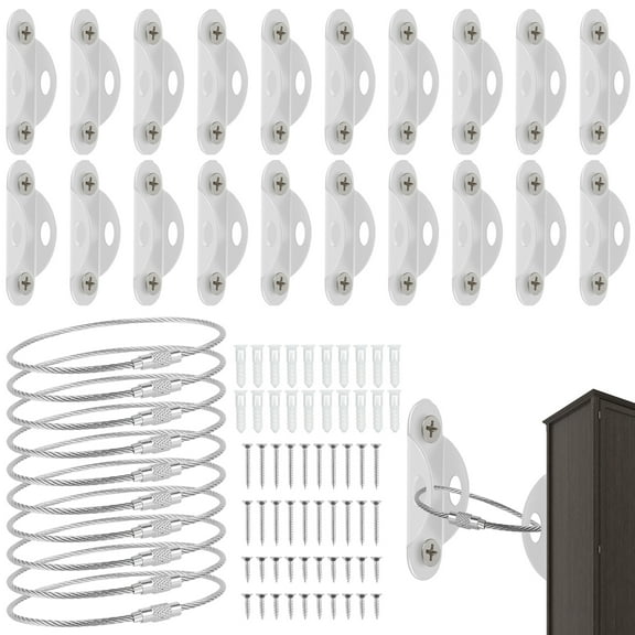 Ikoopy 10Pcs Furniture Anchors Anti Tip Furniture Anchors Kit Metal Furniture Wall Anchors Secure 400 Pound Furniture Earthquake Resistant Furniture Safety Straps for Baby Proofing Dresser