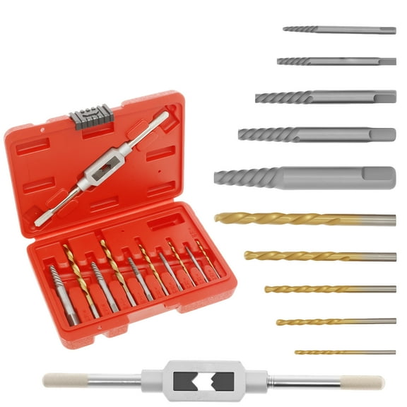 Ikoopy 11 Pcs Screw Extractor Set Alloy Steel Broken Bolt Extractor Kit with Tap Wrench for Removing Stripped Screw and Broken Bolt