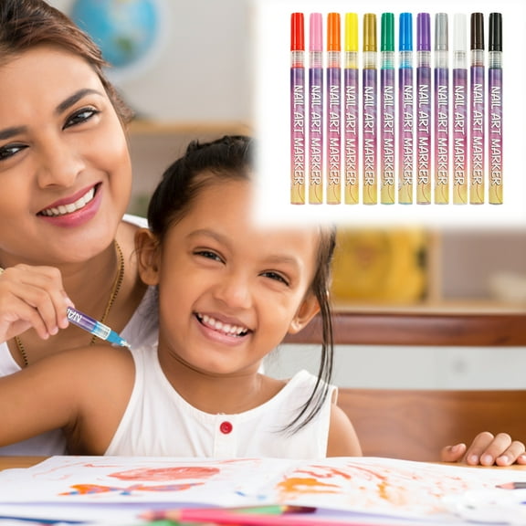 Ikoopy 12 Color Nail Art Pen Set Portable Smooth Applying DIY Nail Art Drawing Pen with Fine Nib for Beginner Experienced Artist