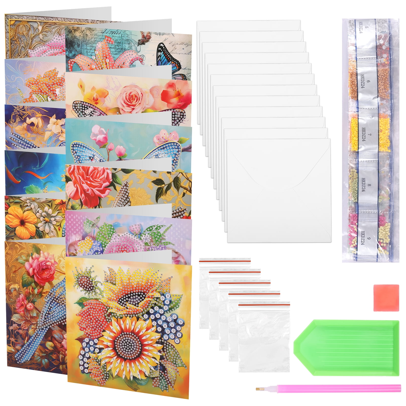 Ikoopy 12 Pack Diamond Art Card with Painting Tool and Envelope DIY Manual Greeting Card for Christmas Xmas for Festival New Year