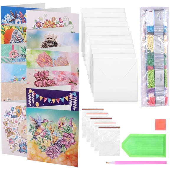 12 Pack Diamond Art Card with Painting Tool and Envelope DIY Manual Greeting Card for Christmas Xmas for Festival New Year