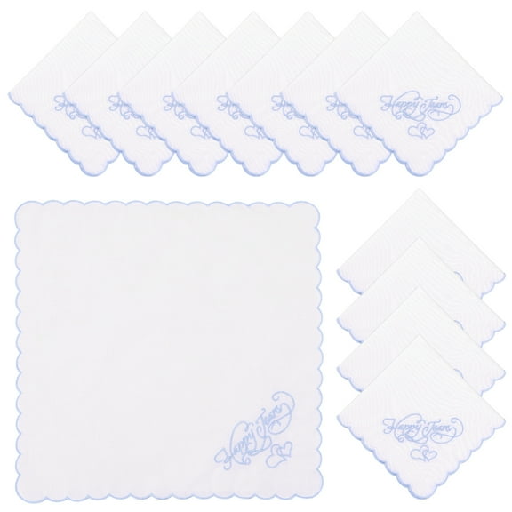 Ikoopy 12Pcs Cotton Embroidered Handkerchief Soft Comfortable Embroidered Square Scarf Memorable Wedding Handkerchief for Party