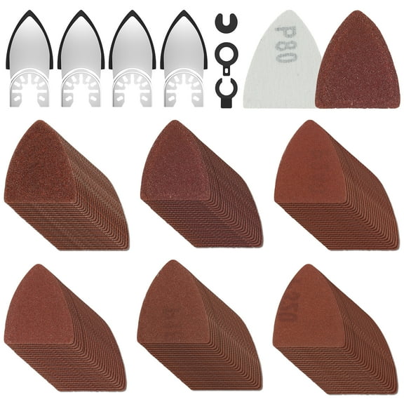 Ikoopy 154Pcs Oscillating Tool Sanding Pads Kit Finger Sanding Pads 60/80/120/180/240/320 Grit Multipurpose Finger Sandpaper Multitool Sanding Pad Set for Sanding Finishing Metal Wood Plastic