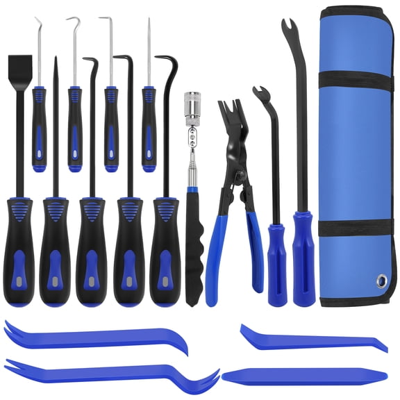 Ikoopy 17 Pcs Hook and Pick Set Auto Trim Removal Tool Kit Clip Plier Remover Gasket Scraper Telescoping Magnetic Pickup Tool for Automotive Repair and Car Body Door Panel Fastener Removal