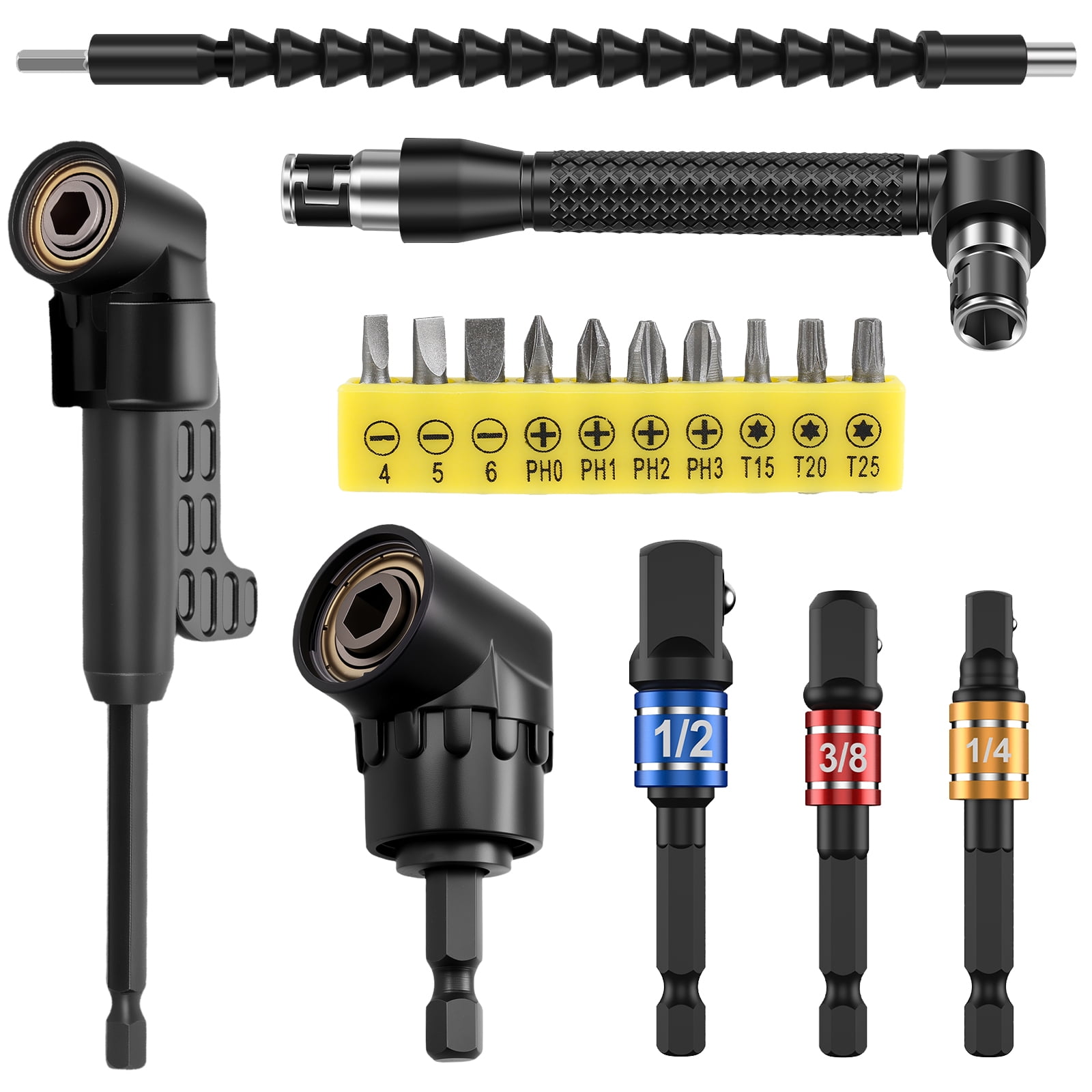 Ikoopy 17Pcs Flexible Drill Bit Extension Set Steel Extension ...