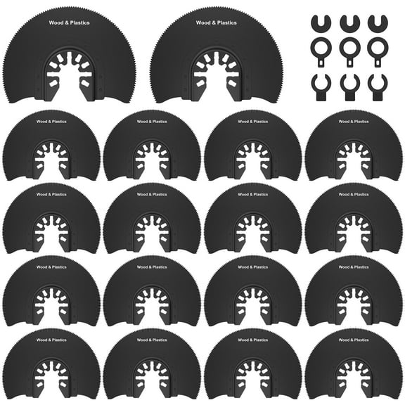 Ikoopy 18Pcs Oscillating Saw Blades Set 3-1/2inch Semicircular Saw Blade High Carbon Steel Multitool Blades Quick Release Oscillating Blades with 3 Gasket Adapter for Wood Soft Metal Plastic