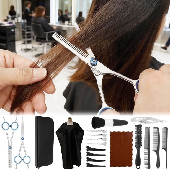 Wekvgz 19 Piece Professional Hair Cutting Scissors Kit Stainless Steel Hair Shear Barber Scissors Thinning Shear Shaver Cutting Kit for Men Women Kid Barber Supply Accessory