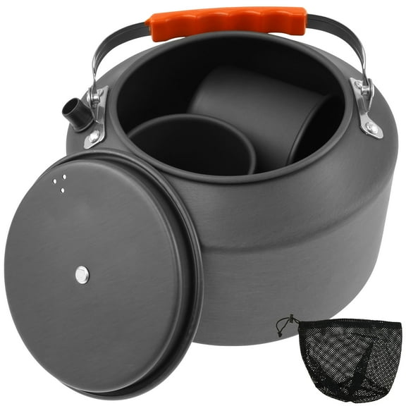 Ikoopy 2.5L Camping Kettle Heat Evenly Camp Kettle Sturdy Rustproof Camping Coffee Pot Lightweight Portable Camping Kettle with 2 Cups for Outdoor Camping Hiking Picnic
