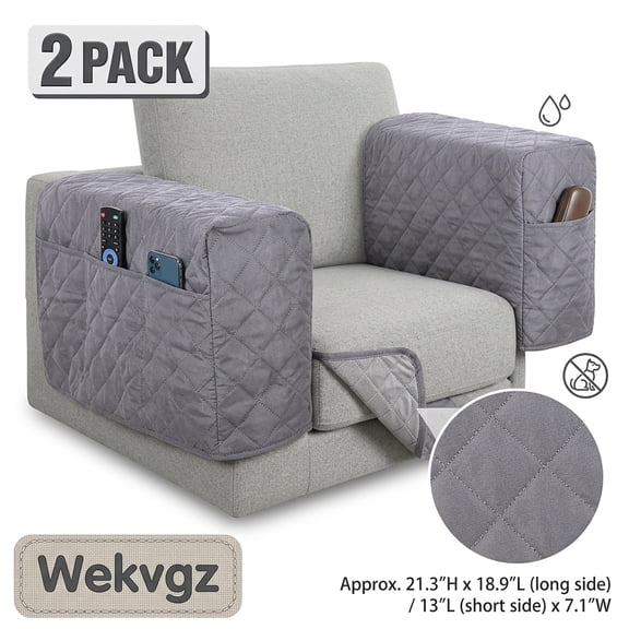 Wekvgz 2 Pack Water Resistant Armrest Cover for Chair and Sofa Couch Arm Cover with 3 Pocket for Phone Sofa Arm Protector for Pet Cat