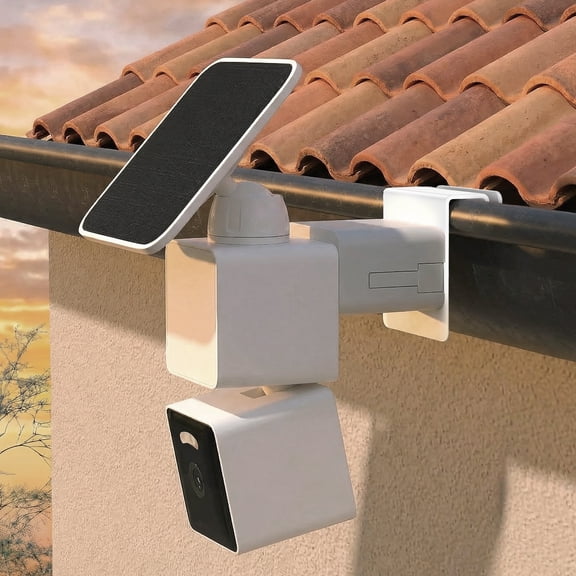 Ikoopy 2 Pcs Gutter Mount Compatible with WYZE Solar Cam Pan No Drilling Required Metal Security Camera Bracket Mounting for Outdoor Use White
