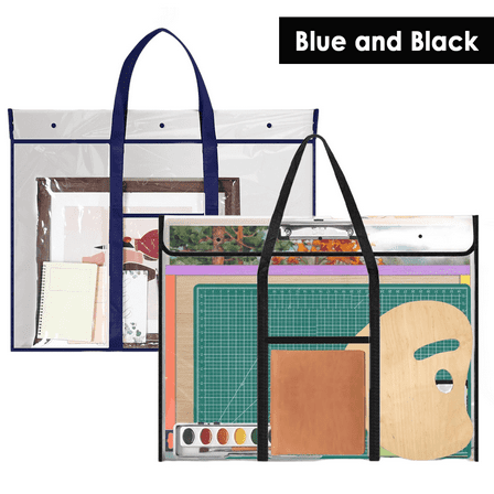 Qenwkxz 2PCS Art Portfolio Bag Large Poster Storage Bag with Pocket and Handle Transparent Bulletin Board Holder for Classroom Teacher Organization Black Blue 47.24X35.43in
