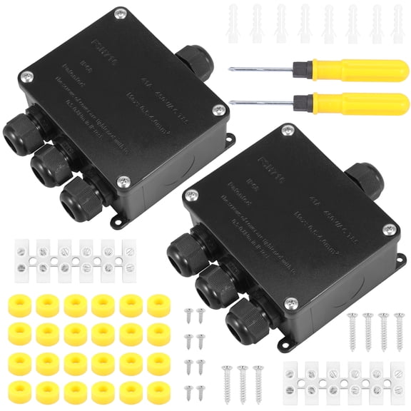 Ikoopy 2 Pcs Outdoor Junction Box 4 Way IP68 Waterproof Electrical Junction Box with Interface Thread and Sealing Ring for Outdoor Light Landscape Lighting