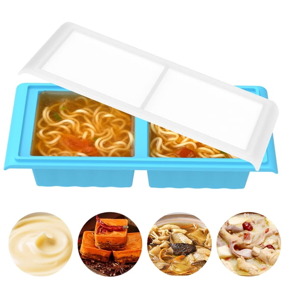 Ikoopy 2 or 4 Slot Silicone Freezer Tray with Lid for Storing Lasagna Leftover Sauce Portioned Meal and More Silicone Freezer Mold for Meal Prepping