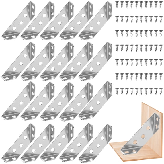 Ikoopy 20/50Pcs Furniture Corner Connector Set Metal Trapeziform Angle Bracket Sturdy Triangle Corner Brace Shelf Joint Support Brace Chair Drawer Corner Brace with Screw for Bed Cabinet