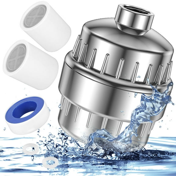 Ikoopy 20-Stage Shower Filter for Hard Water Stainless Steel Water Water Softener Shower Head Filter with 2 Filter Elements Vitamin C Remove Chlorine and Fluoride Anti-Rust Shower Filter