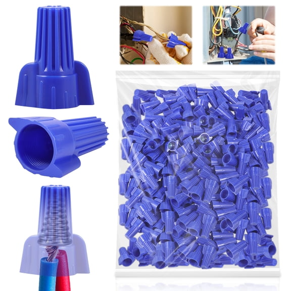 Ikoopy 200Pcs Blue Wire Nut AWG 14-6 Winged Electrical Wire End Connector Twist On Screw Cap with Spring for Electrician Maintenance Technician