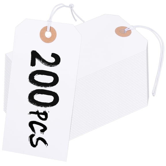 Ikoopy 200Pcs Tag Label Card with Elastic String Thick White Cardstock Smooth Easy Writing for Clothes Bag Present Box Agricultural Product