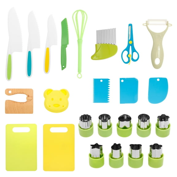 Ikoopy 24 Pcs Funny Kid Safe Knife Set Meaningful Kid Cooking Set Children Kitchen Knife Kit for Real Cooking for Safe Cutting Kitchen