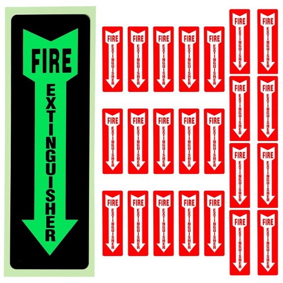 Ikoopy 24Pcs Fire Extinguisher Sign Safety Sticker Sign 4x12 Inches PVC Self Adhesive Waterproof Decal Glow In The Dark Heat Resistance Stickers Ideal for Home Office or Boat